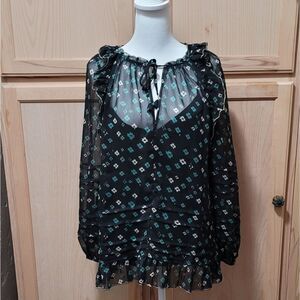 Lucky Brand Chiffon Printed Peasant Top